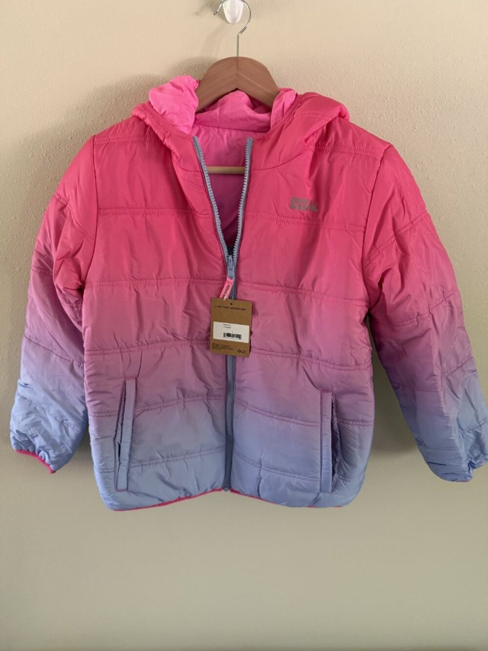 Eddie Bauer Kids Girls Reversible Puffer Jacket NWT Size L 14 Pink Ombre Fleece